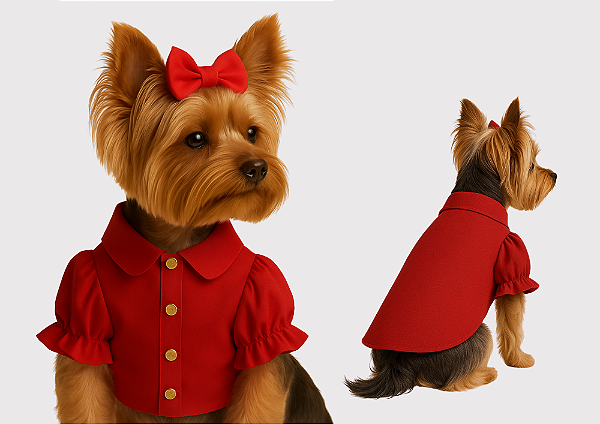 Camisa Alfaiataria Pet Vermelha Natal Gaby Moda Pet - Venda Atacado