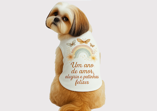 Camiseta Pet Off White Ano Novo Gaby Moda Pet - Venda Atacado