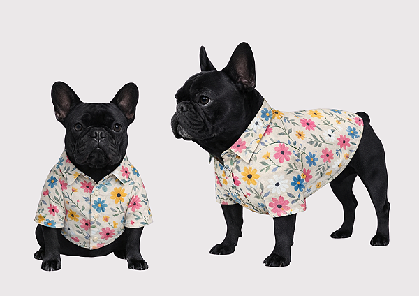 Camisa Alfaiataria Floral Nude Pink Gaby Moda Pet - Venda Atacado