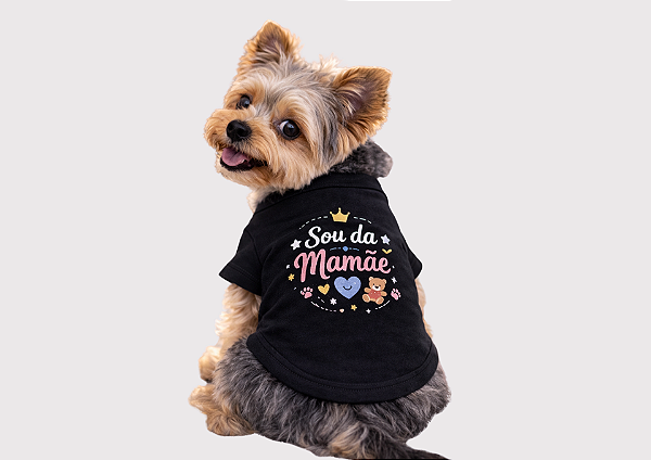Camiseta Pet Preta Estampa Sou da Mamãe Atacado