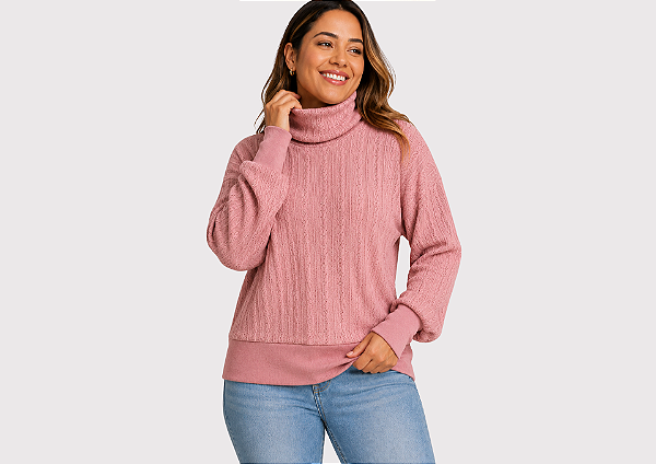 BLUSA TRICOT GOLA ALTA ROSE TAL MÃE - ATACADO