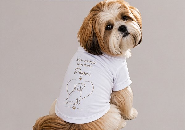 Camisetas Pet Branca Meu Coração Tem Dono Personalizadas no Atacado