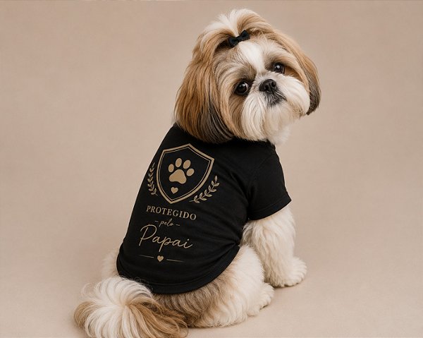 Camisetas Pet Preta Protegido pelo Papai Personalizadas no Atacado