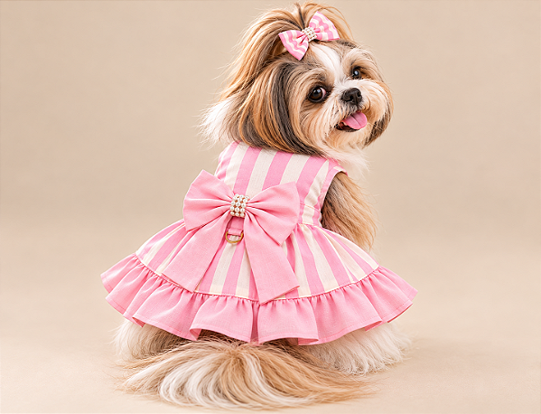 Vestido Pet Petit Belle Rosa 100% Algodão com Botão de Pressão | Coleção Petit Atacado Gaby Feulo