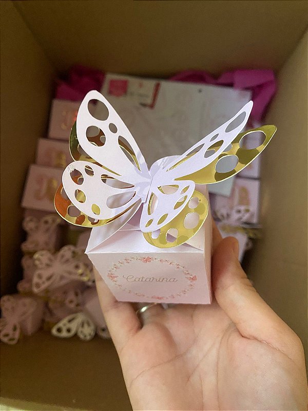 Caixa 3D Borboleta com dourado