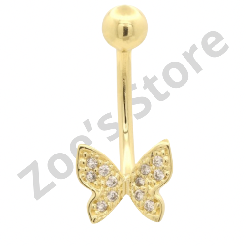 Umbigo prata dourado Borboleta cravejado
