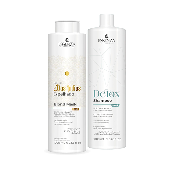 Essenza Kit Das Índias Espelhado Blond + Detox Shampoo - Nutrição e Brilho Intenso
