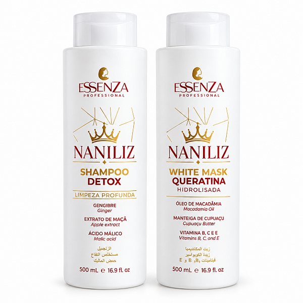 Kit Shampoo Detox + Máscara Queratina Hidrolisada Essenza Naniliz 500ml