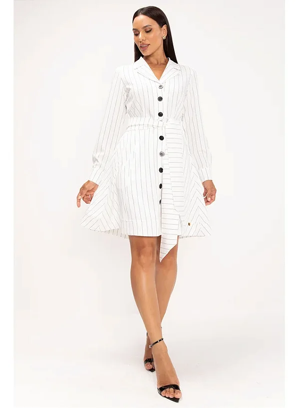 Vestido Chemise de Alfaiataria Risca de Giz P&B Heline LEKAZIS