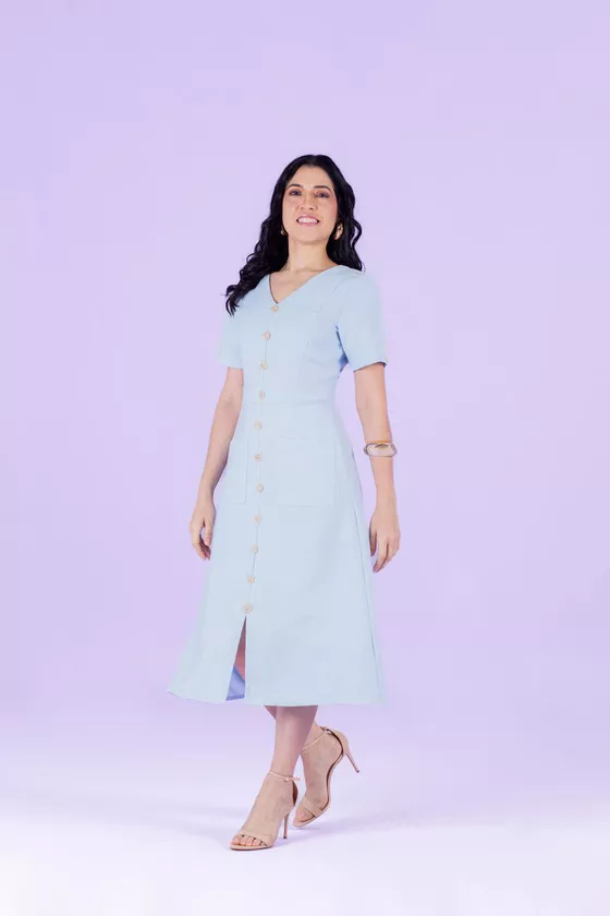 VESTIDO MIDI LINHO COM FENDA HADAZA