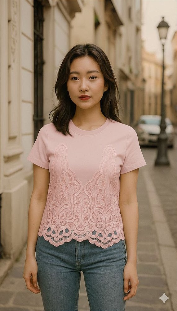 T-SHIRT CROP RENDA NUBIA 1077