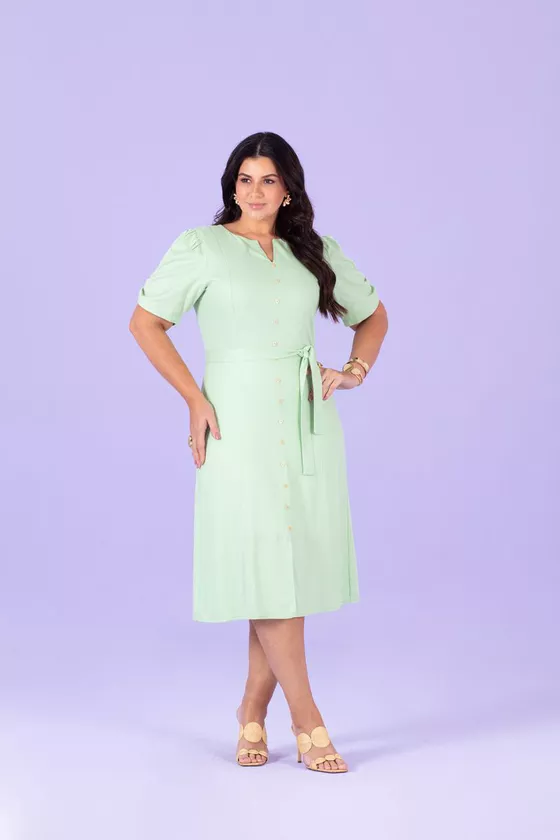 VESTIDO MIDI EVASÊ COM BOTÕES ASSIMÉTRICOS HADAZA