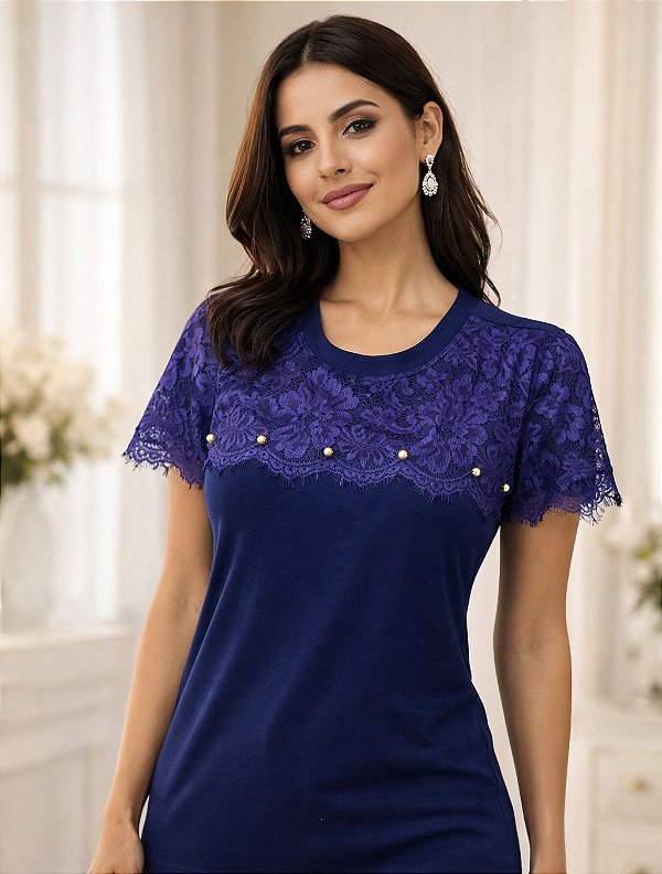 T-SHIRT OPHELIA DETALHE RENDA NUBIA
