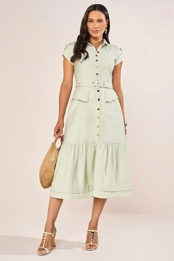 VESTIDO MIDI COM BOLSOS FRONTAIS FASCINIUS