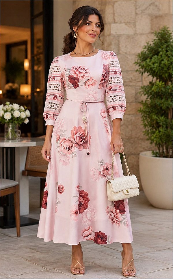 VESTIDO ESTAMPADO ROSA FASCINIUS 2732