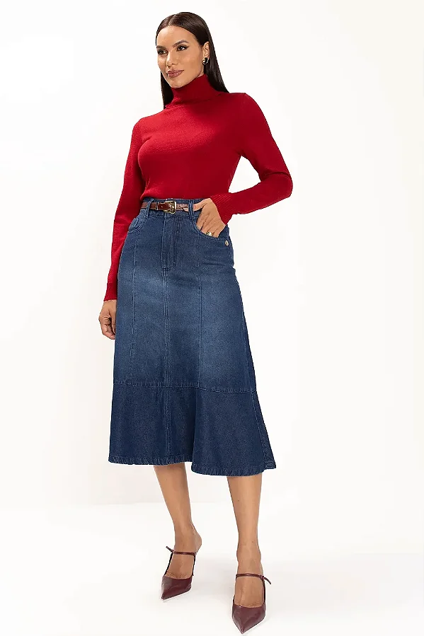 SAIA MIDI JEANS ILVA COM BOLSO LEKAZIS 2492