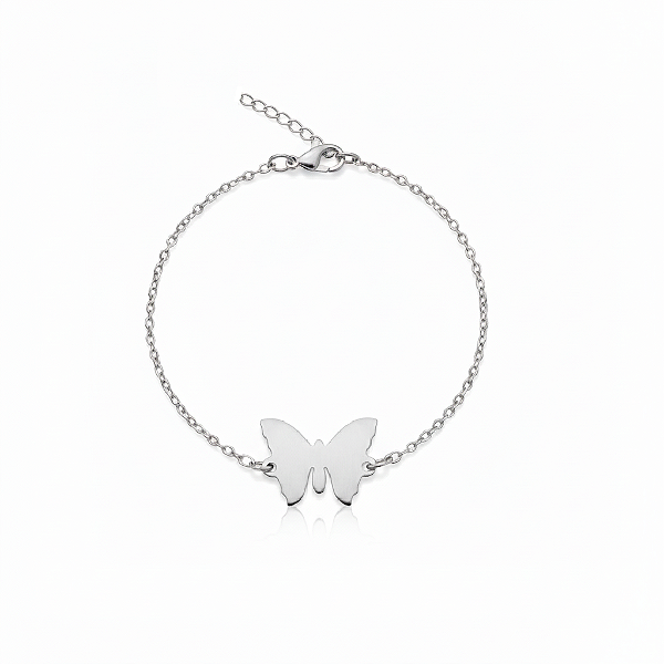 Pulseira com Borboleta Lisa em Aço Inoxidável