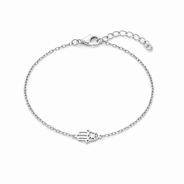 Pulseira Feminina com Mão de Fátima em Aço Inoxidável