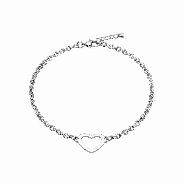 Pulseira Coração Vazado em Aço Inoxidável