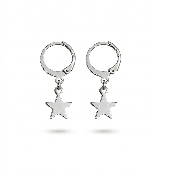 Brinco de Argolinhas Estrela em Aço Inoxidável
