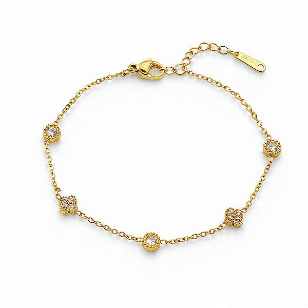 Pulseira Floral Delicada em Aço Inoxidável com Zircônia Cúbica