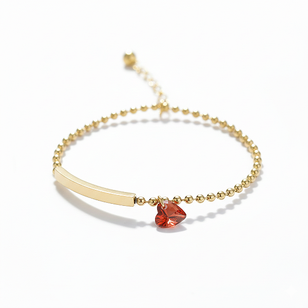 Pulseira Delicada com Cristal Vermelho em Aço Inoxidável