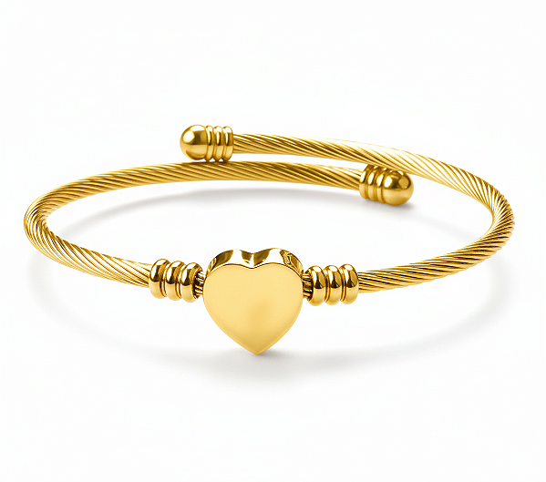 Pulseira Bracelete Coração em Aço Inoxidável