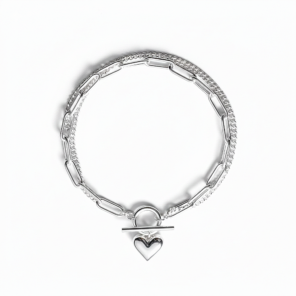 Pulseira Dupla com Pingente Coração em Aço Inoxidável