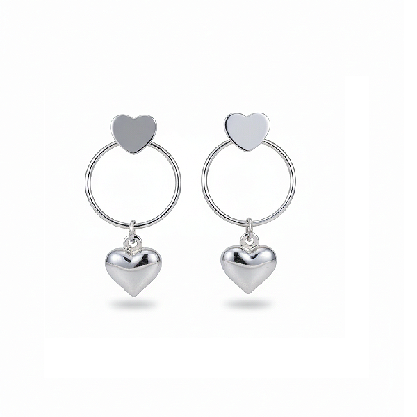 Brinco Duplo Coração em Aço Inoxidável