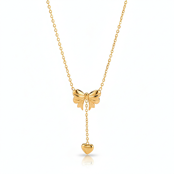 Colar Dueto Laço e Coração em Aço Inoxidável