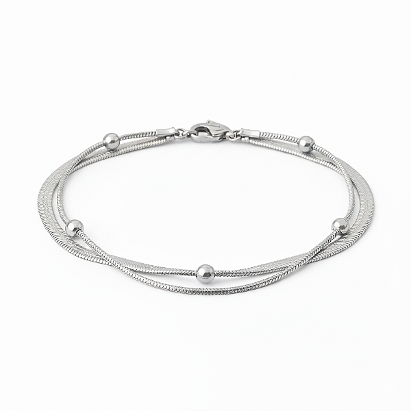 Pulseira Dupla de Esferas em Aço Inoxidável Prateada