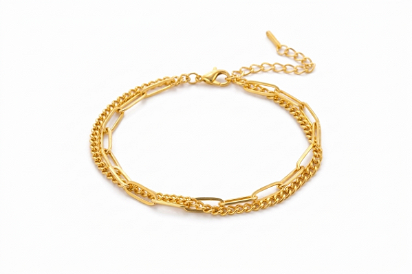 Pulseira Dupla de Elos em Aço Inoxidável Dourada