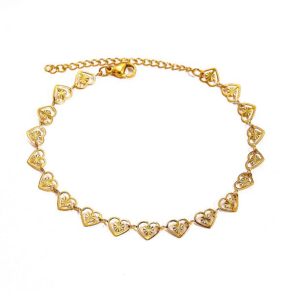 Pulseira de Corações em Aço Inoxidável Dourada