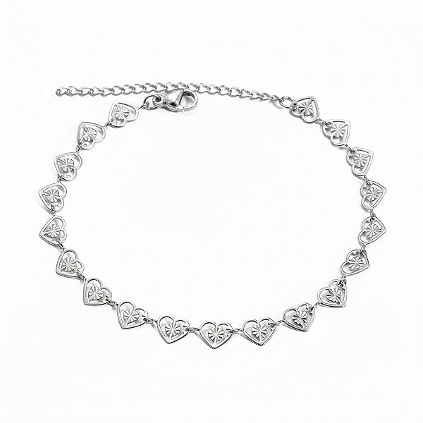 Pulseira de Corações em Aço Inoxidável Prateada