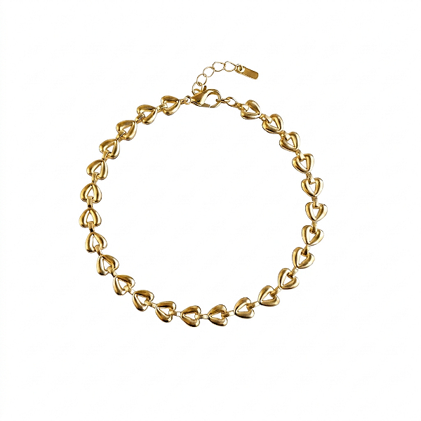 Pulseira Linha de Corações em Aço Inoxidável Dourada