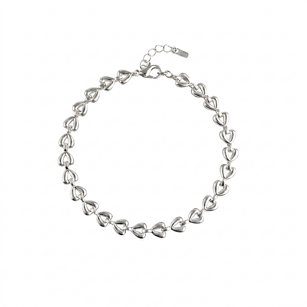 Pulseira Linha de Corações em Aço Inoxidável Prateada