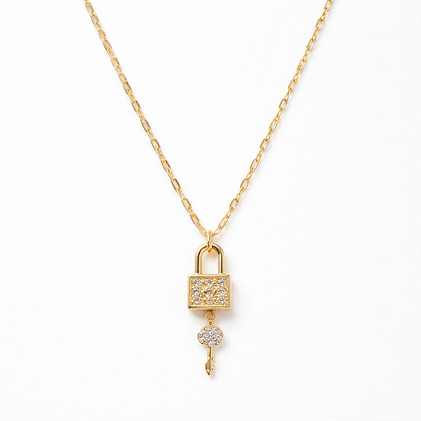 Colar Love Cadeado e Chave em Aço Inoxidável Dourado