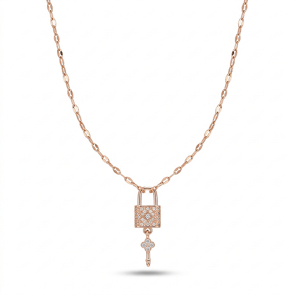 Colar Love Cadeado e Chave em Aço Inoxidável Rosé
