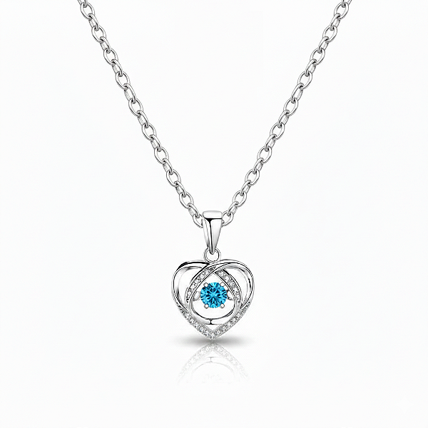 Colar Coração do Oceano em Aço Inoxidável com Pedra Azul