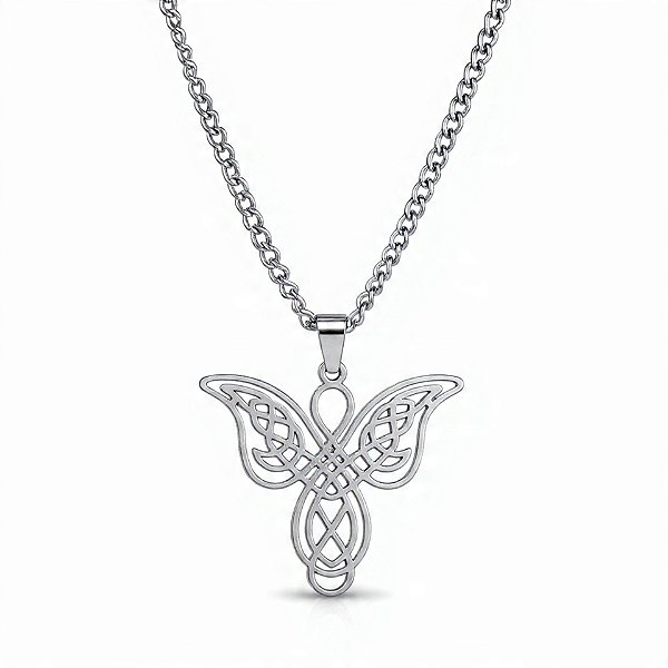 Colar Borboleta Celta em Aço Inoxidável Prateado