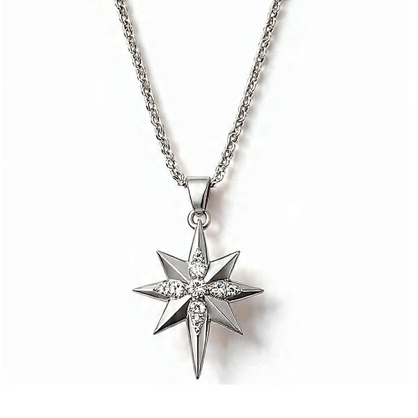 Colar Vitoriano Estrela Luminosa em Aço Inoxidável Prateado