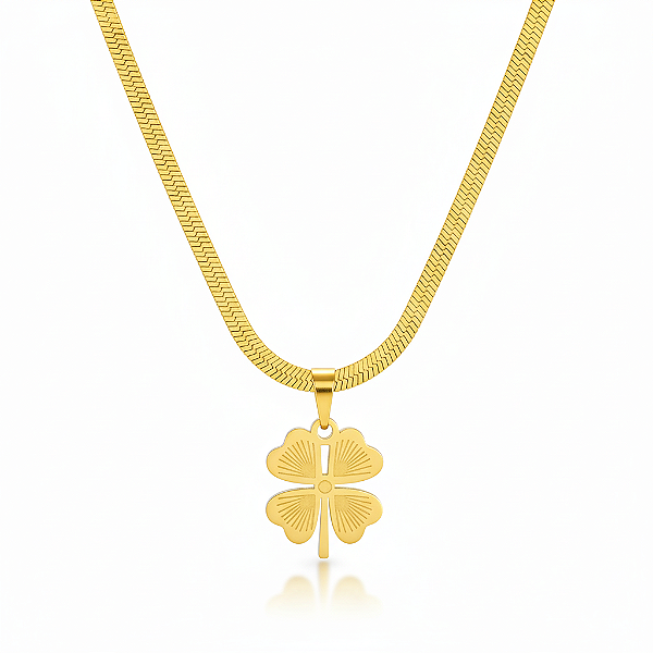 Colar Trevo da Fortuna em Aço Inoxidável Dourado