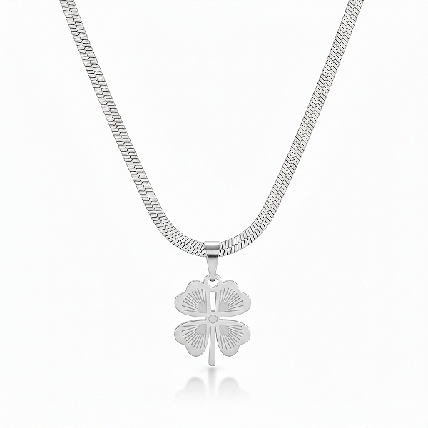 Colar Trevo da Fortuna em Aço Inoxidável Prateado