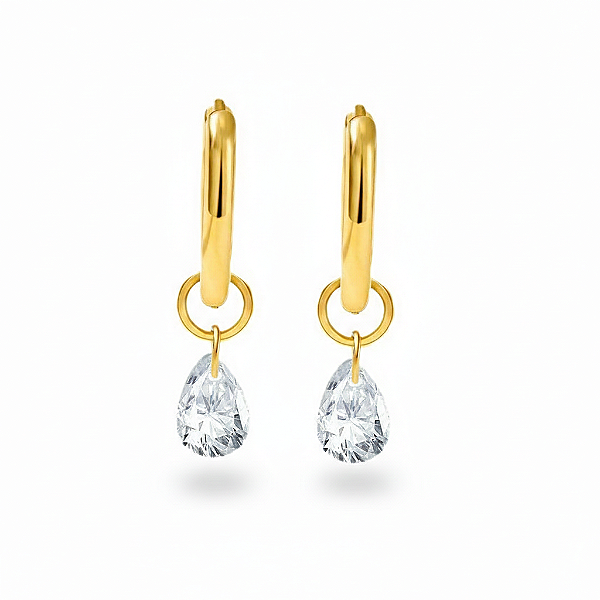 Brinco Argola Gota em Aço Inoxidável com Zircônia Dourado