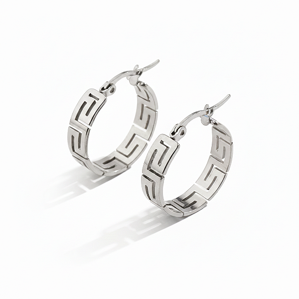 Brinco de Argola Estilo Grécia em Aço Inoxidável Prateado