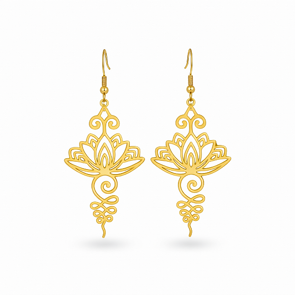 Brinco Flor de Lótus Vintage em Aço Inoxidável Dourado