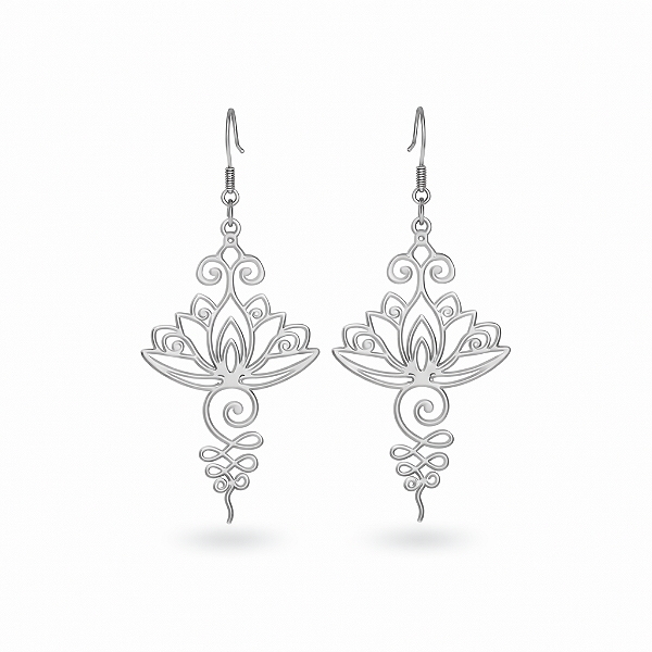 Brinco Flor de Lótus Vintage em Aço Inoxidável Prateado
