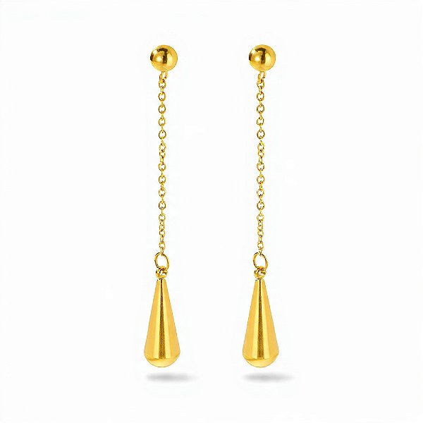 Brinco Longo Gota em Aço Inoxidável Dourado