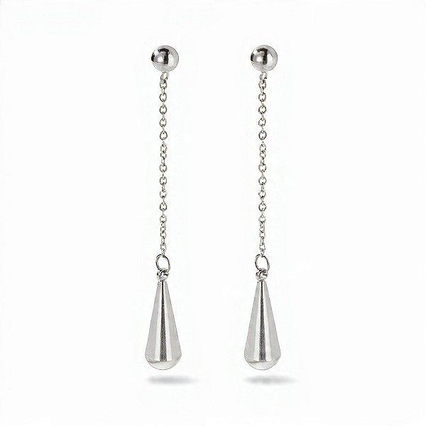 Brinco Longo Gota em Aço Inoxidável Prateado