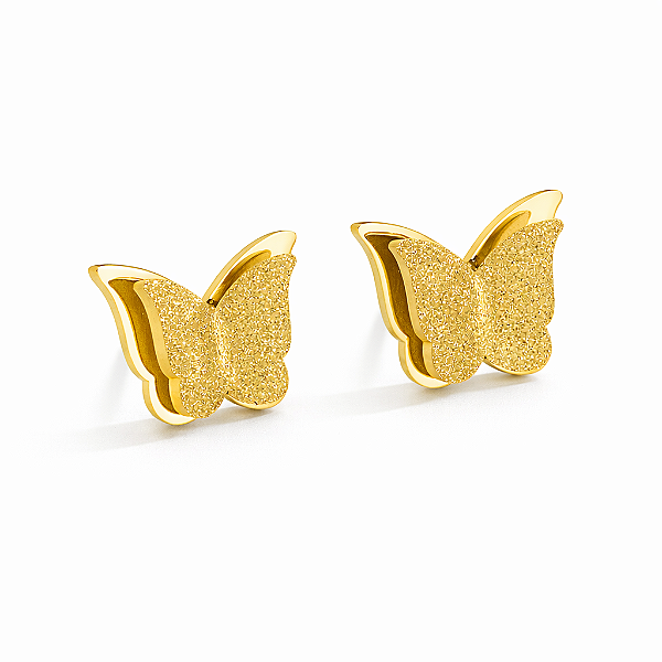 Brinco Borboleta Dupla em Aço Inoxidável Dourada